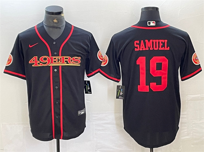 Men's San Francisco 49ers #19 Deebo Samuel Black With Patch Cool Base Stitched Baseball Jersey